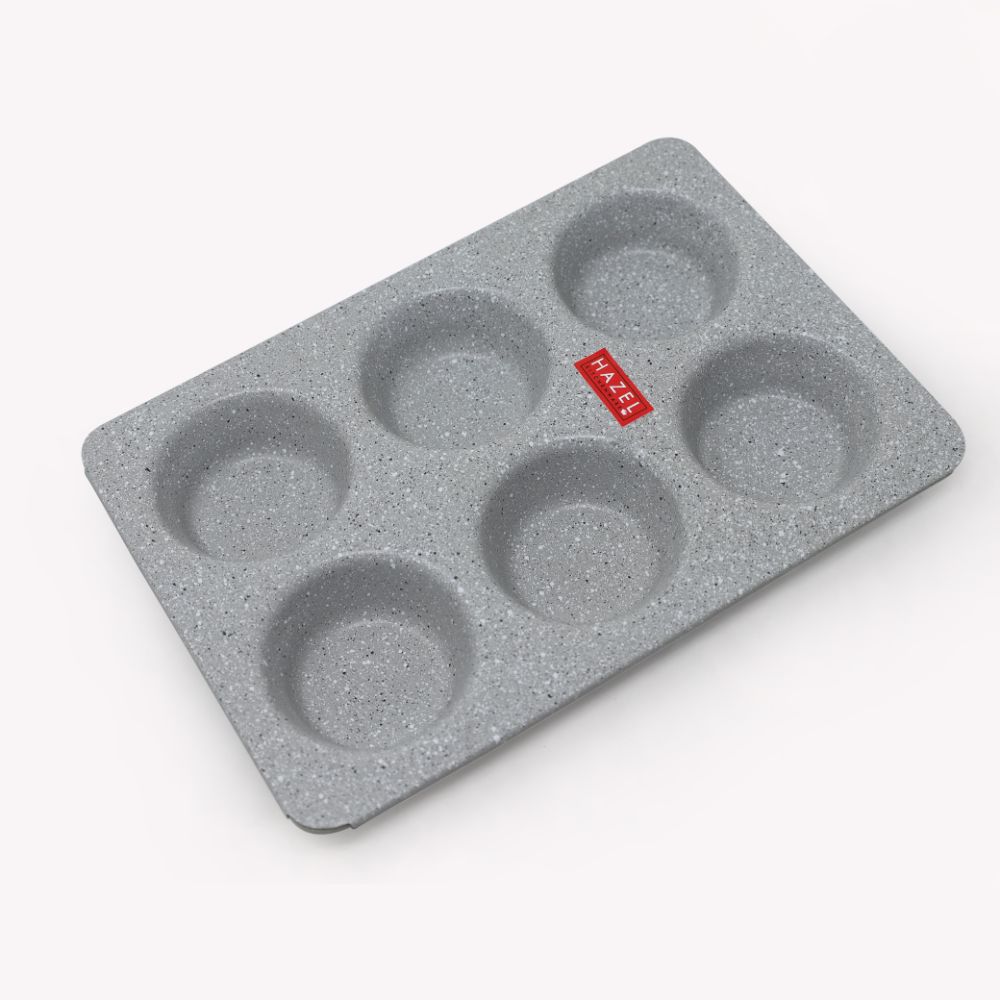 HAZEL Alfa Heavy Gauge Preimium Aluminium Granite Finish Non Stick Microwave Safe Muffin Tray, Grey