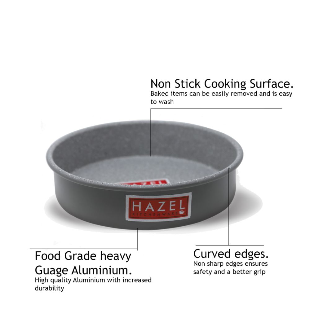 HAZEL Alfa Heavy Gauge Preimium Aluminium Granite Finish Non Stick Microwave Safe Large Round Cake Mould, Grey