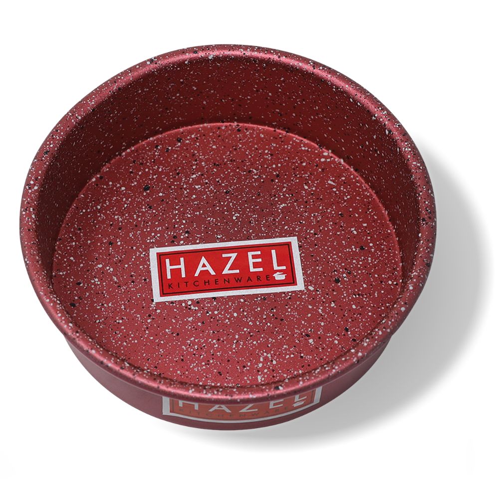 HAZEL Alfa Heavy Gauge Preimium Aluminium Granite Finish Non Stick Microwave Safe Large Round Cake Mould, Red