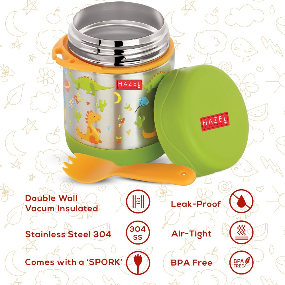 HAZEL Vaccupot Thermos Soup Flask | Food Jar for Hot and Cold Food for Toddlers | Soup Flask | Thermos Food Flask | Kids Food Storage Traveling Box, 350 ML, Green