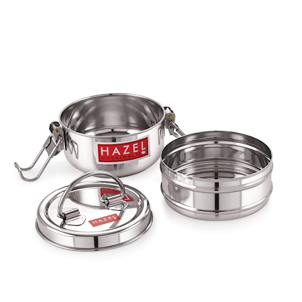 HAZEL Stainless Steel 2 Containers with Locking Clip Tiffin, 450 ML