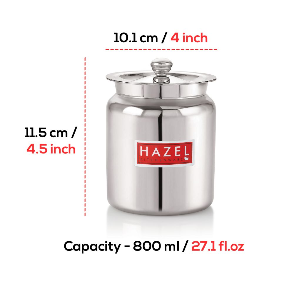 HAZEL Stainless Steel Oil / Ghee Storage Container, 800 ml, Silver