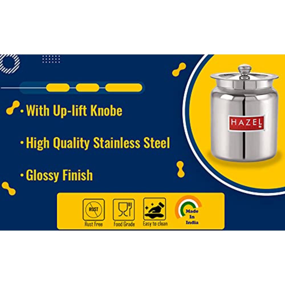 HAZEL Stainless Steel Oil / Ghee Storage Container, 1.1 Litre, Silver