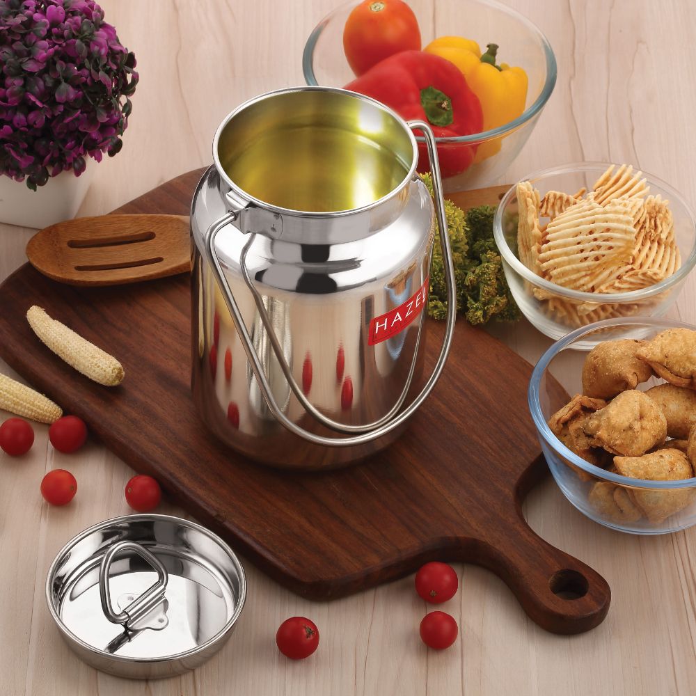 HAZEL Stainless Steel Oil and Ghee Air Tight Container | Oil Pot Container for Kitchen Storage | Heavy Gauge Steel Ghee Can, 750 ML