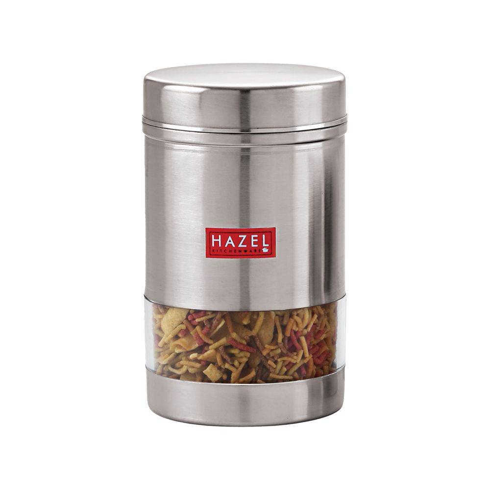 HAZEL Stainless Steel Kitchen Container I Transparent Kitchen Container with Matt Finish I Multipurpose Storage Box for Kitchen Container| See Through Container For Grocery Snacks, 1 Pc, 1200 ml