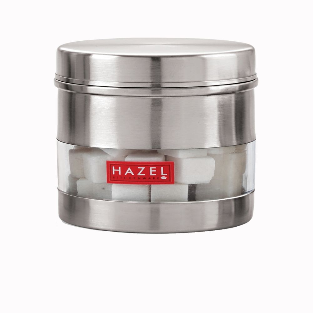 HAZEL Stainless Steel Transparent Wide Mouth See Through Container, Silver, 1 PC, 750 Ml