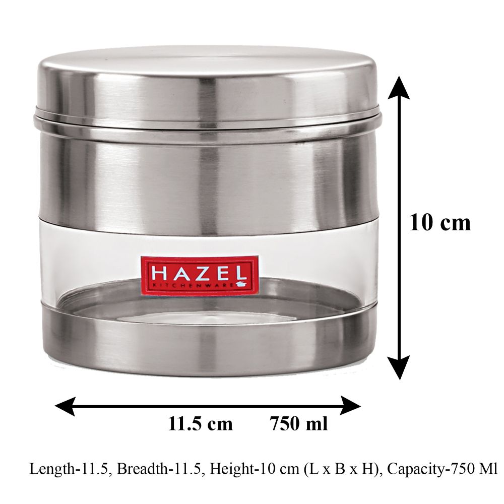 HAZEL Stainless Steel Transparent Wide Mouth See Through Container, Silver, 1 PC, 750 Ml