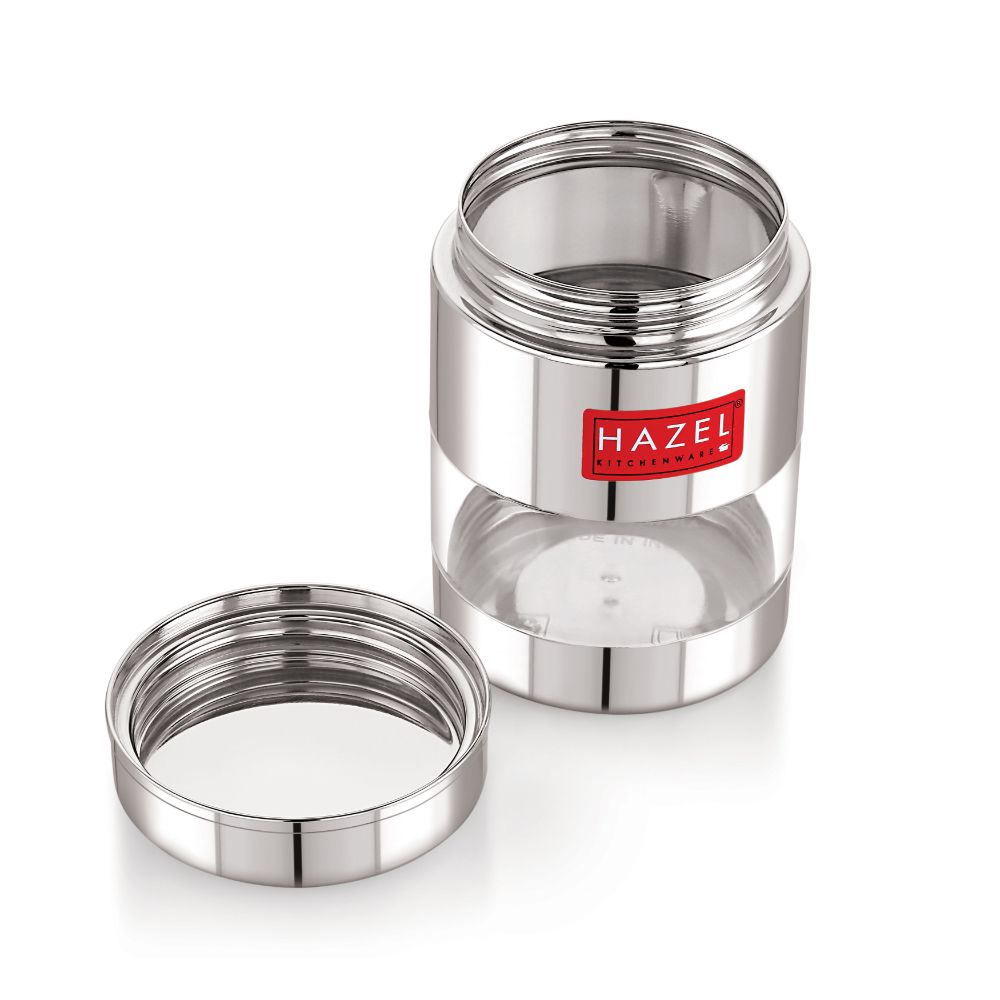 HAZEL Stainless Steel Mukhwas Container | See Through Small Container for Kitchen Storage Set | Transparent Airtight Jar For Modular Kitchen, 170 ML