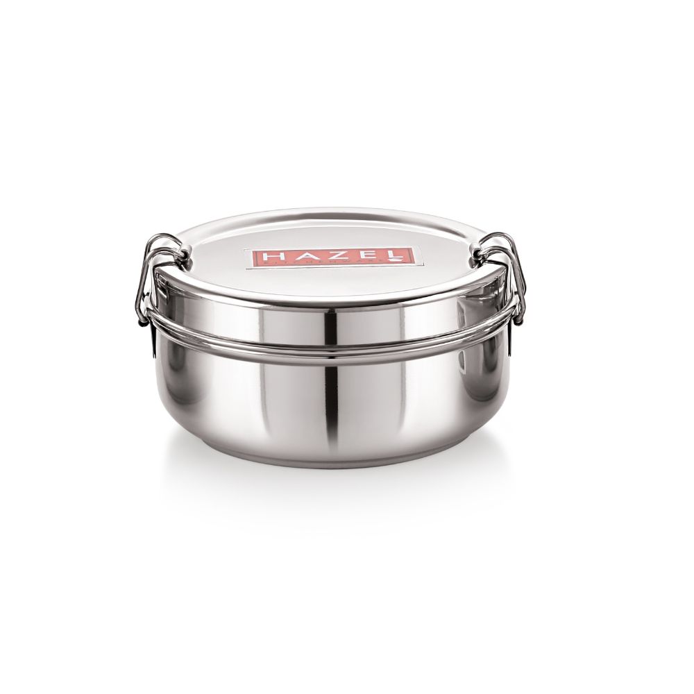 HAZEL Stainless Steel Traditional Design Tiffin Lunch Container with Locking Clip, 500 ML