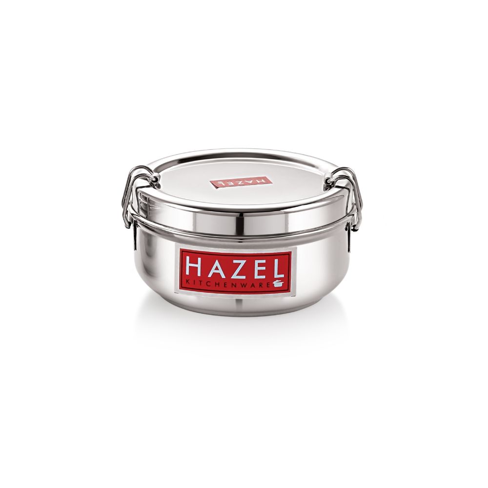HAZEL Stainless Steel Traditional Design Tiffin Lunch Container with Locking Clip, 700 ML