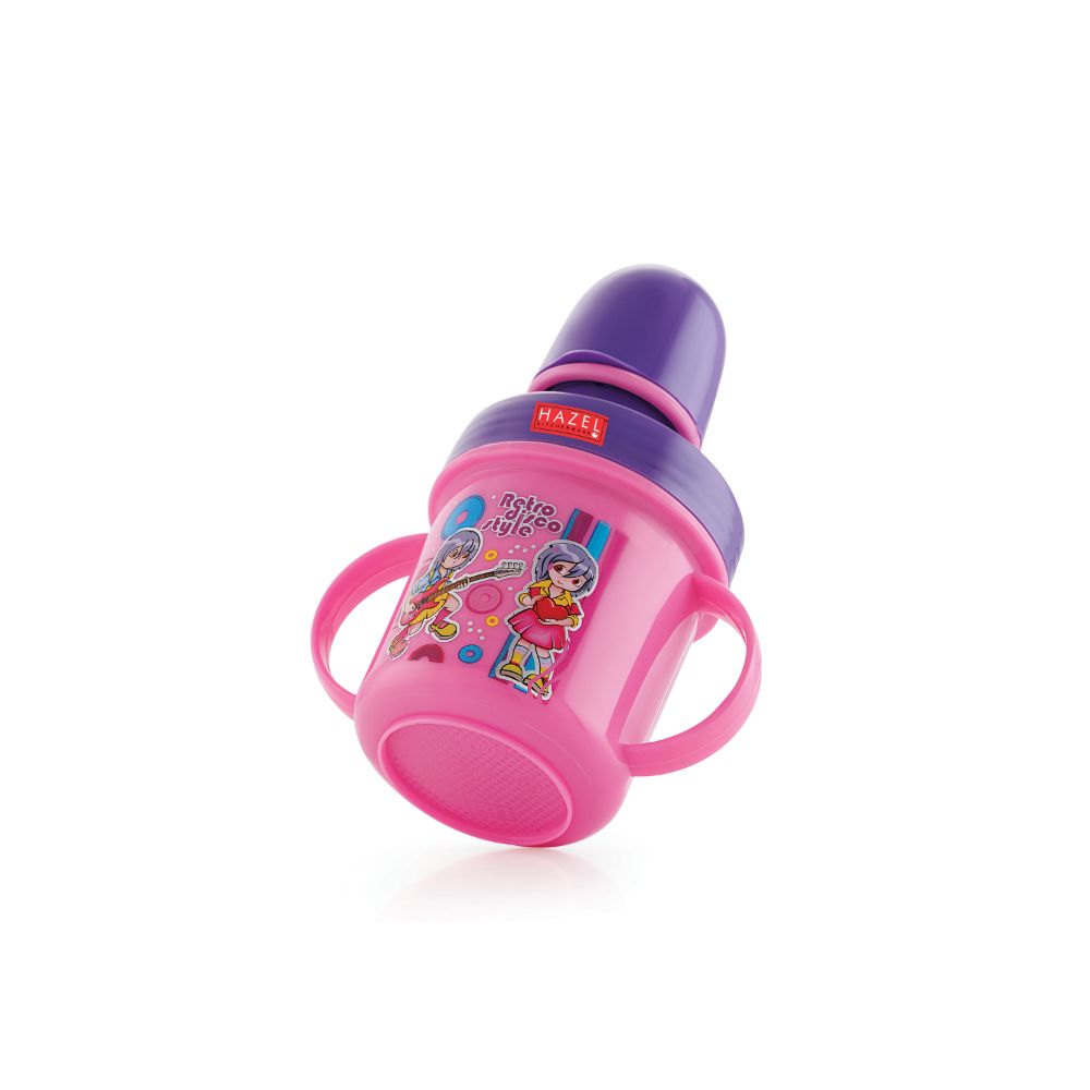 HAZEL Leak Proof Inner Stainless Steel Water Bottle For Kids | Air Tight Bottle For Kids | Small Kids Food Grade Sipper Bottle with Multi Layered Lid, 240 ML, Purple and Pink