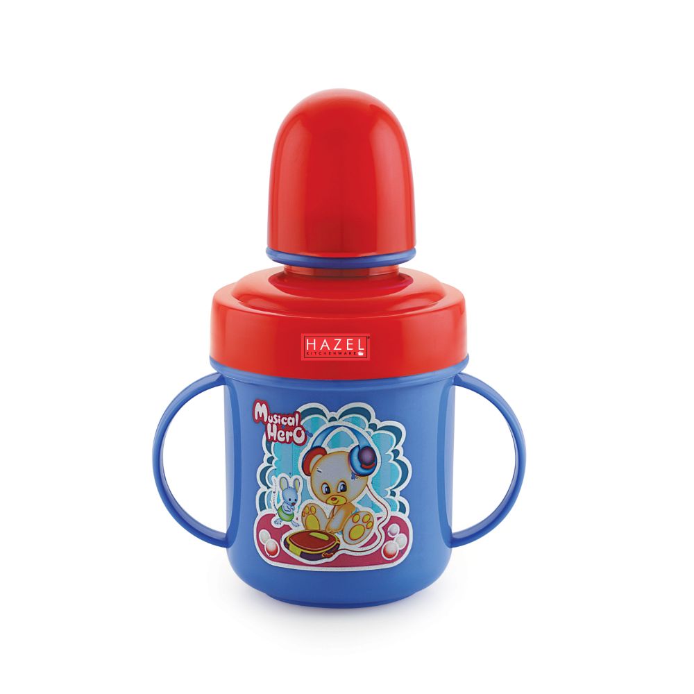 HAZEL Leak Proof Inner Stainless Steel Water Bottle for School Kids | Multi Lid Plastic Sipper Bottle For School Children | Small Kids BPA Free Bottle, 240 ML, Red and Blue