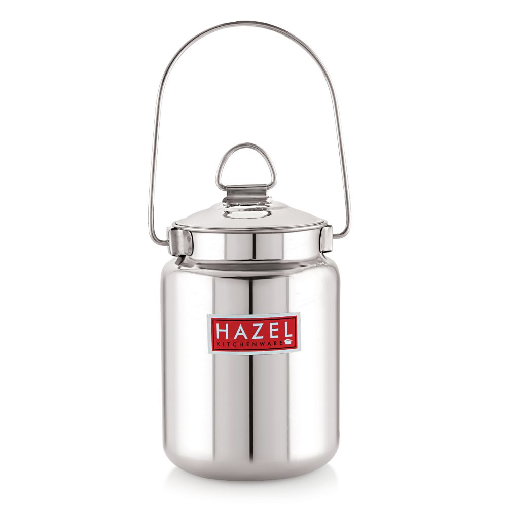 HAZEL Stainless Steel Plain Barani, Milk, Ghee, Oil Multipurpose Container, 1.5 Ltr, Silver