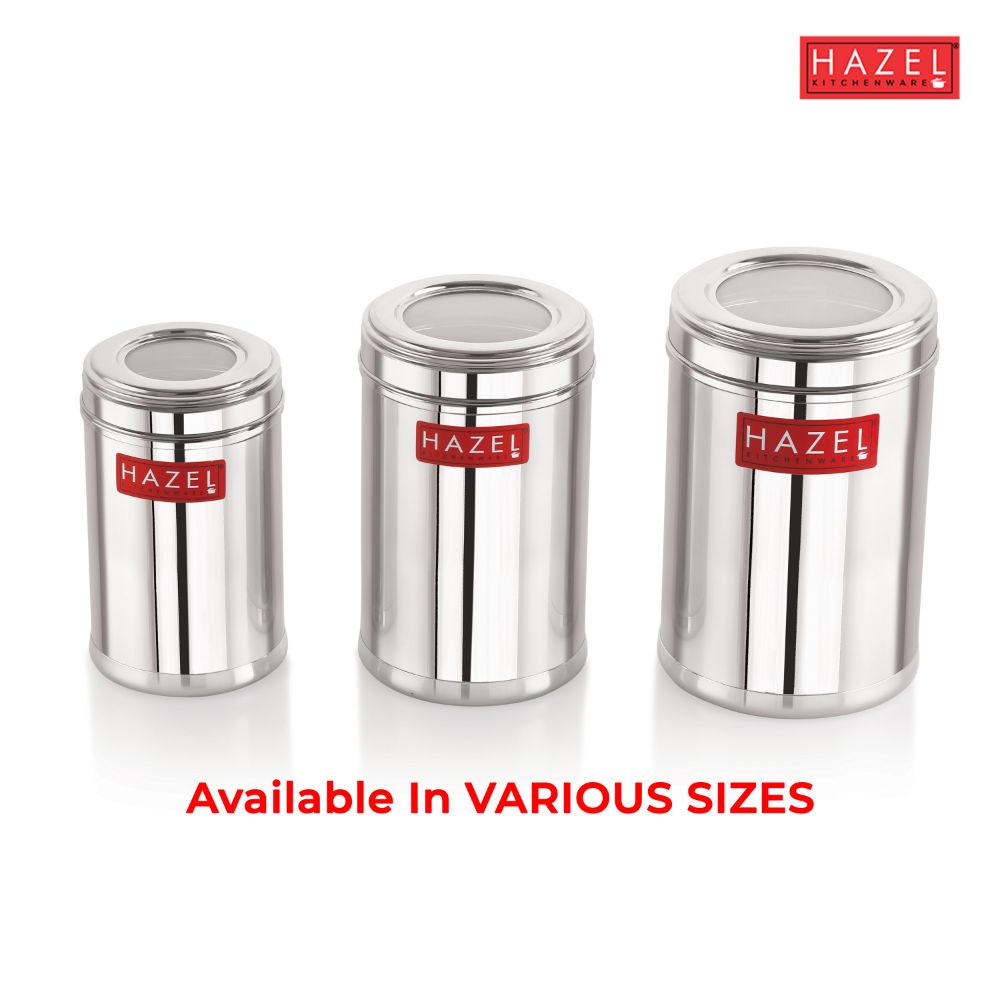 HAZEL Stainless Steel Kitchen Container with Transparent Lid | Top See Through Kitchen Container Set with Matt Finish | Multipurpose Container for Kitchen Storage, 1600 ML
