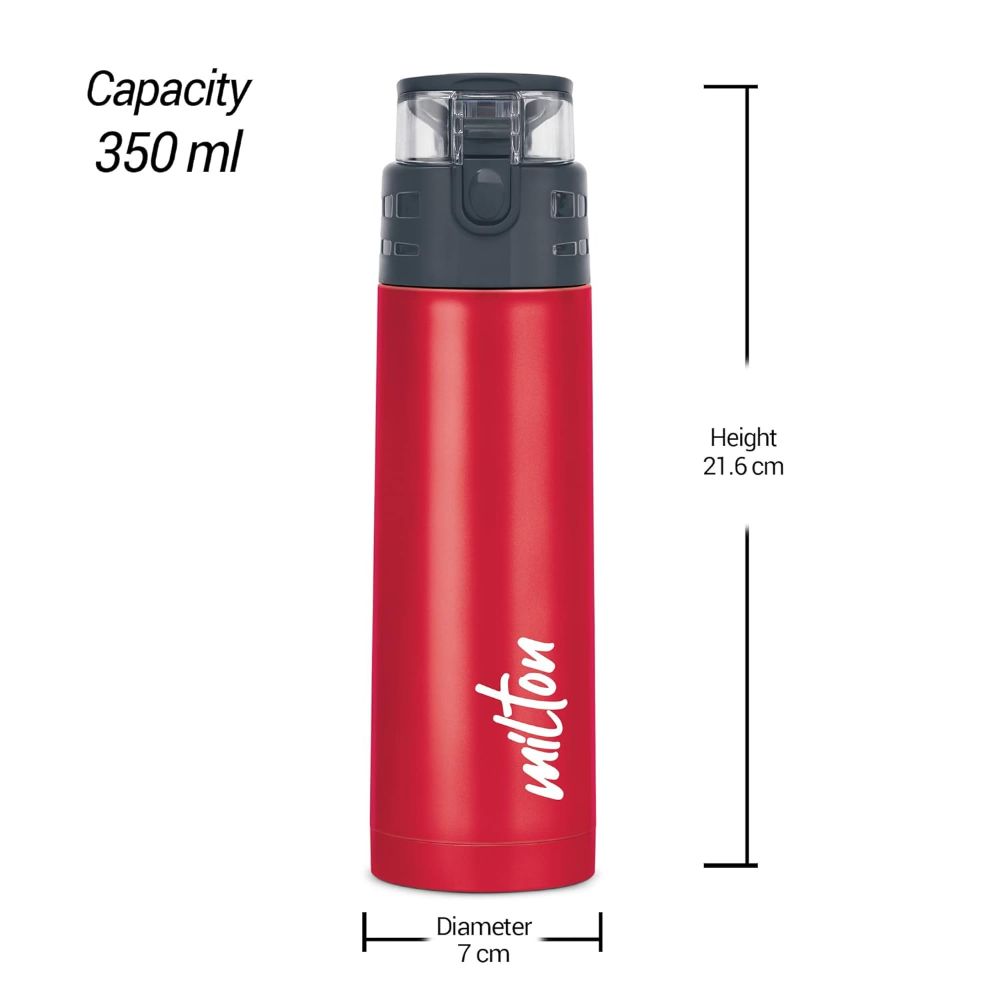 Milton Atlantis 400 Thermosteel Insulated Water Bottle, 350 ml, Red | Hot and Cold | Leak Proof | Office Bottle | Sports | Home | Kitchen | Hiking | Treking | Travel | Easy to Carry | Rust Proof
