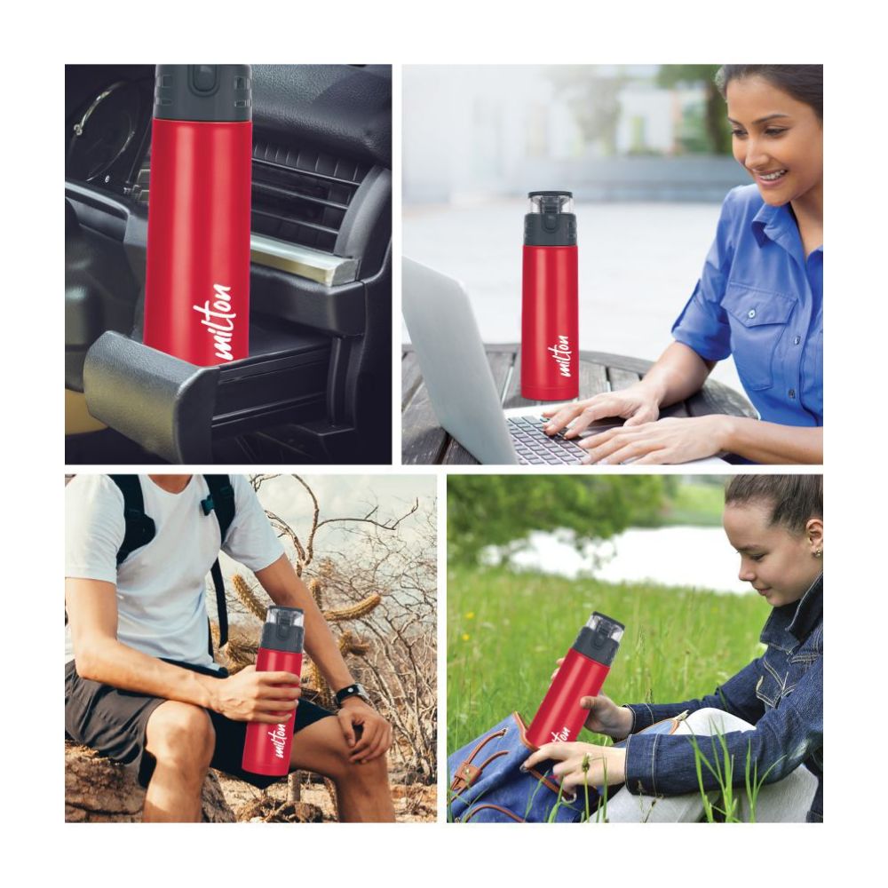 Milton Atlantis 600 Thermosteel Insulated Water Bottle, 500 ml, Red | Hot and Cold | Leak Proof | Office Bottle | Sports | Home | Kitchen | Hiking | Treking | Travel | Easy to Carry | Rust Proof
