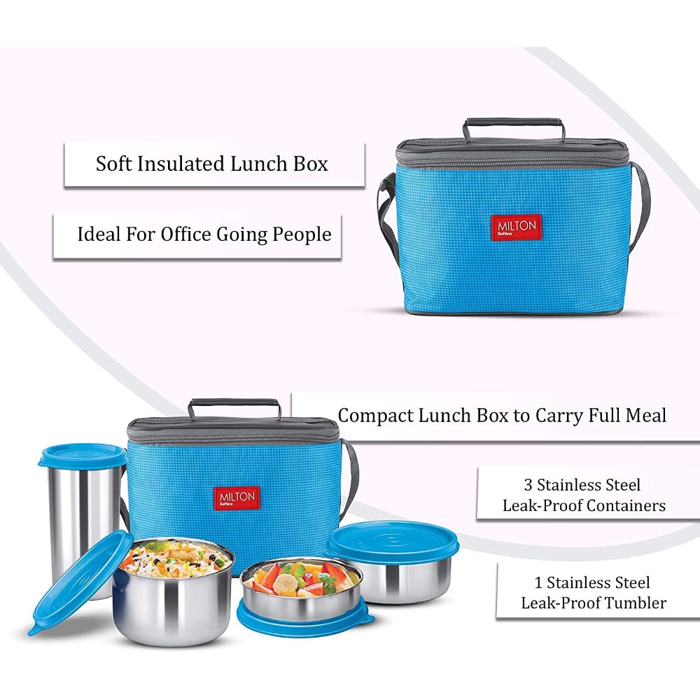 Milton DELICIOUS COMBO Stainless Steel Lunch Pack With Bag, Blue