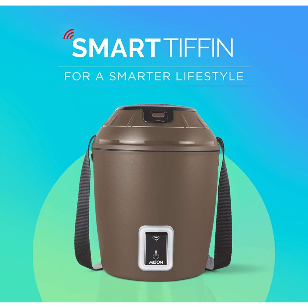 Milton Smart Electric App Enabled Tiffin Box With 3 Stainless Steel Containers, 300 ML Each, Brown