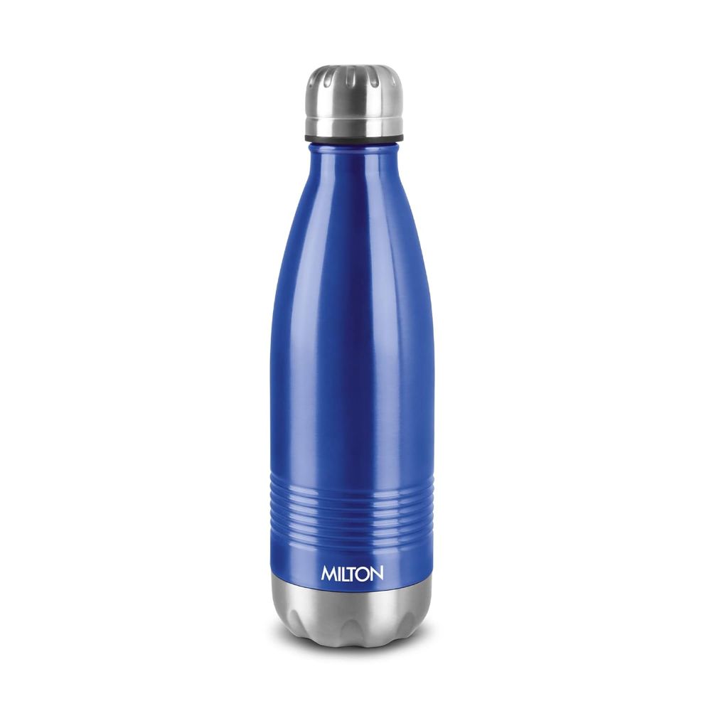 Milton Duo DLX 350 Thermosteel 24 Hours Hot and Cold Water Bottle, 1 Piece, 350 ml, Blue | Leak Proof | Office Bottle | Gym | Home | Kitchen | Hiking | Trekking | Travel Bottle