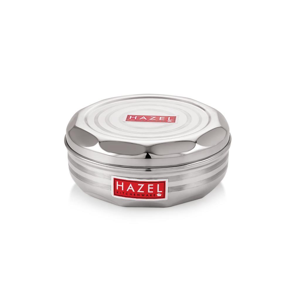HAZEL Stainless Steel Masala Box, Dabba, Spice Container, Diameter: 18.5 cm