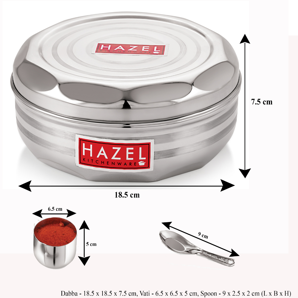 HAZEL Stainless Steel Masala Box, Dabba, Spice Container, Diameter: 18.5 cm