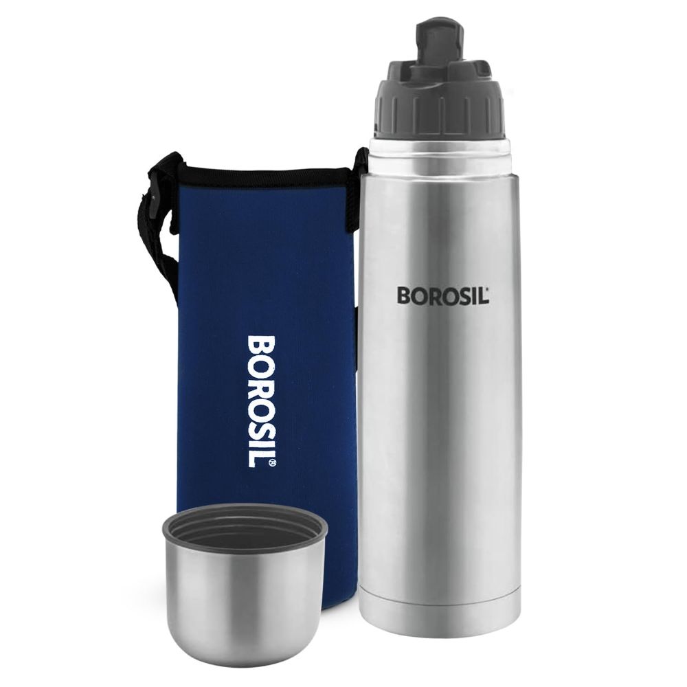 Borosil Stainless Steel Hydra Thermo Vacuum Insulated Flask Water Bottle, Blue, 1000 ml