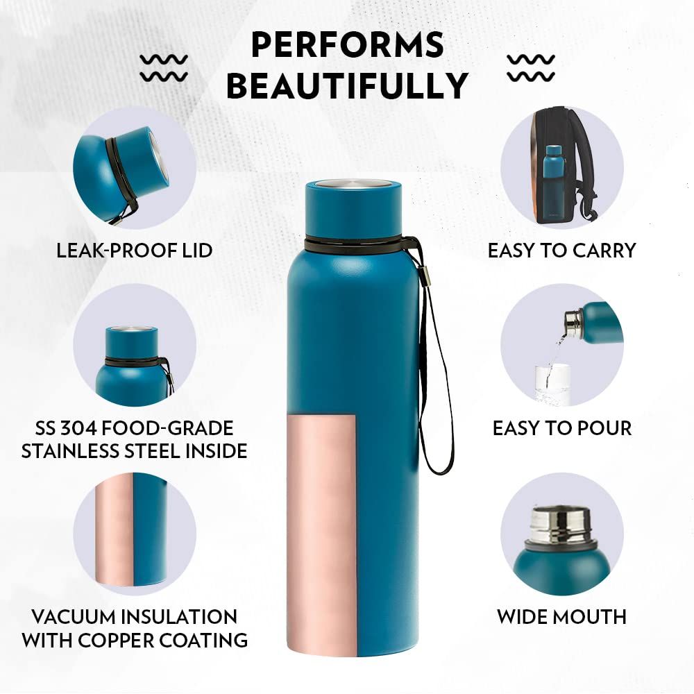 Borosil Trek Insulated Water Bottle, Stainless Steel Bottle with Double Wall Vacuum Insulation, 20 Hours Hot & 24 Hours Cold, for Everyday Use, 700 ml
