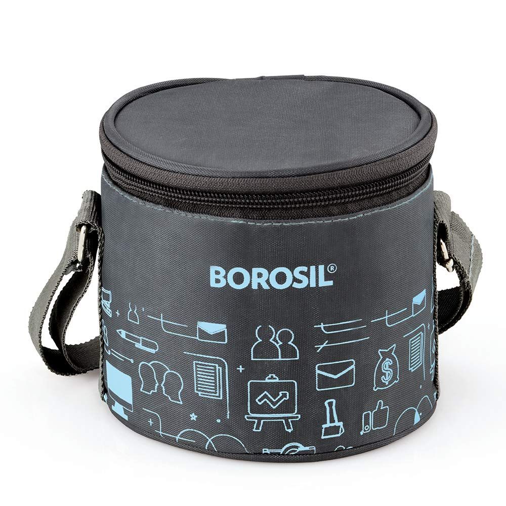 Borosil Carry Fresh Stainless Steel Insulated 2 pc Containers Lunch box With Vertical Bag, 280 ML