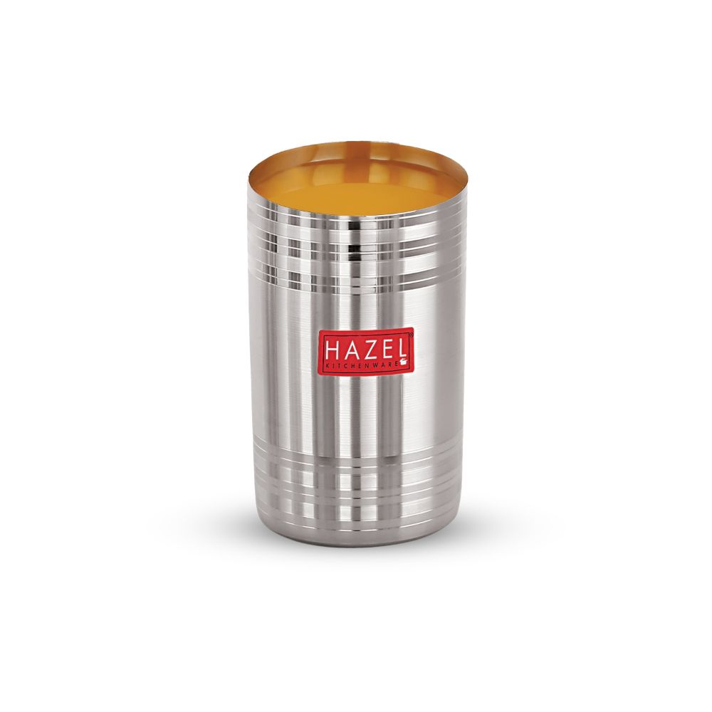 HAZEL Stainless Steel Glass for Drinking Water | Unbreakable Glass Set of 1 with Glossy Finish Design & Dishwasher Safe, 450 ML