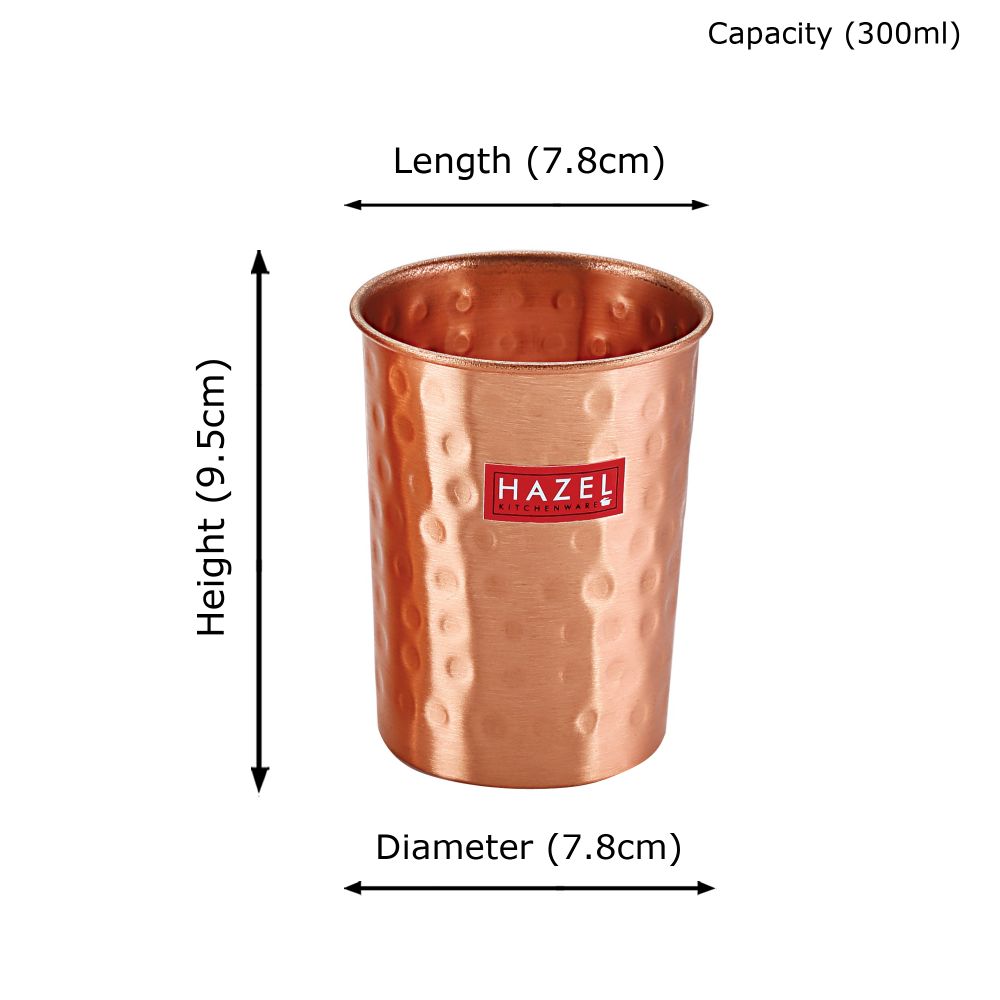 HAZEL Hammered Finish Copper Glass Amrapali Tumbler, 300 ML
