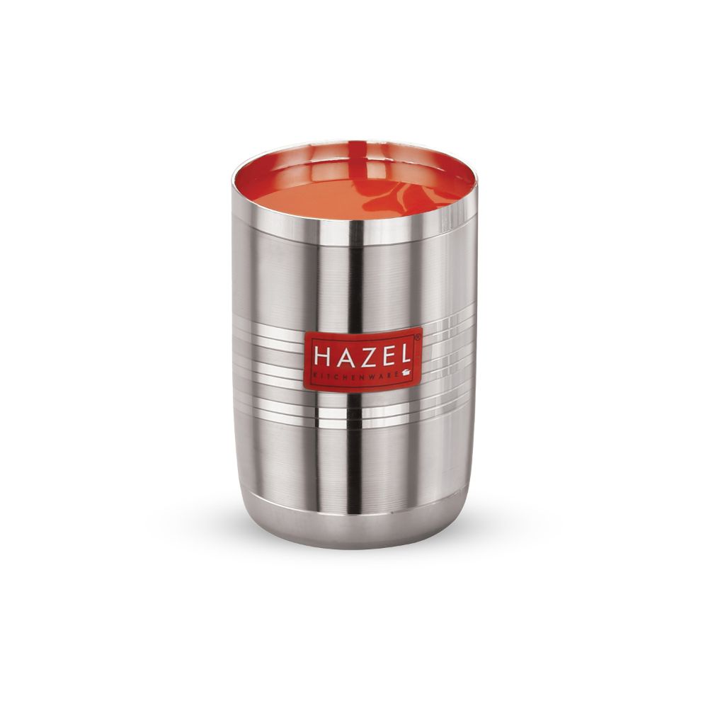 HAZEL Stainless Steel Glasses Set of 1 for Water & Juice | Unbreakable Glass Set with Glossy Finish Design & Dishwasher Safe, 350 ML