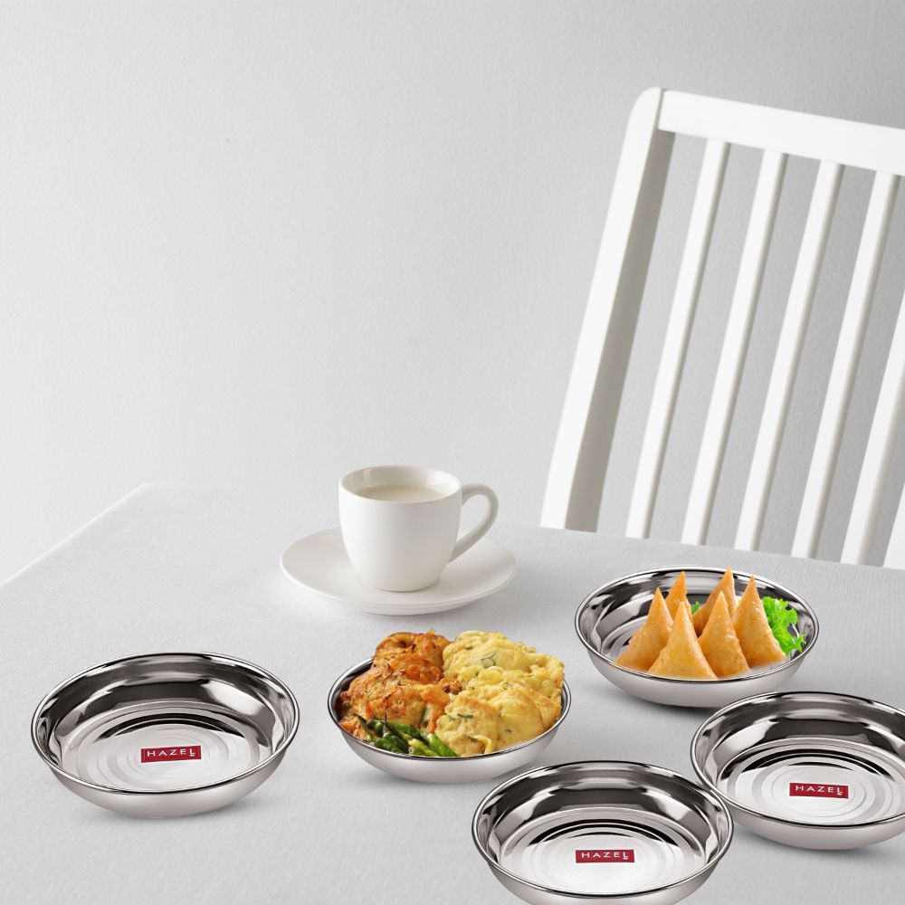 HAZEL Designer Steel Dishes / Plates - 6 Pcs Set - Medium - B Halwa S6 - NAE268