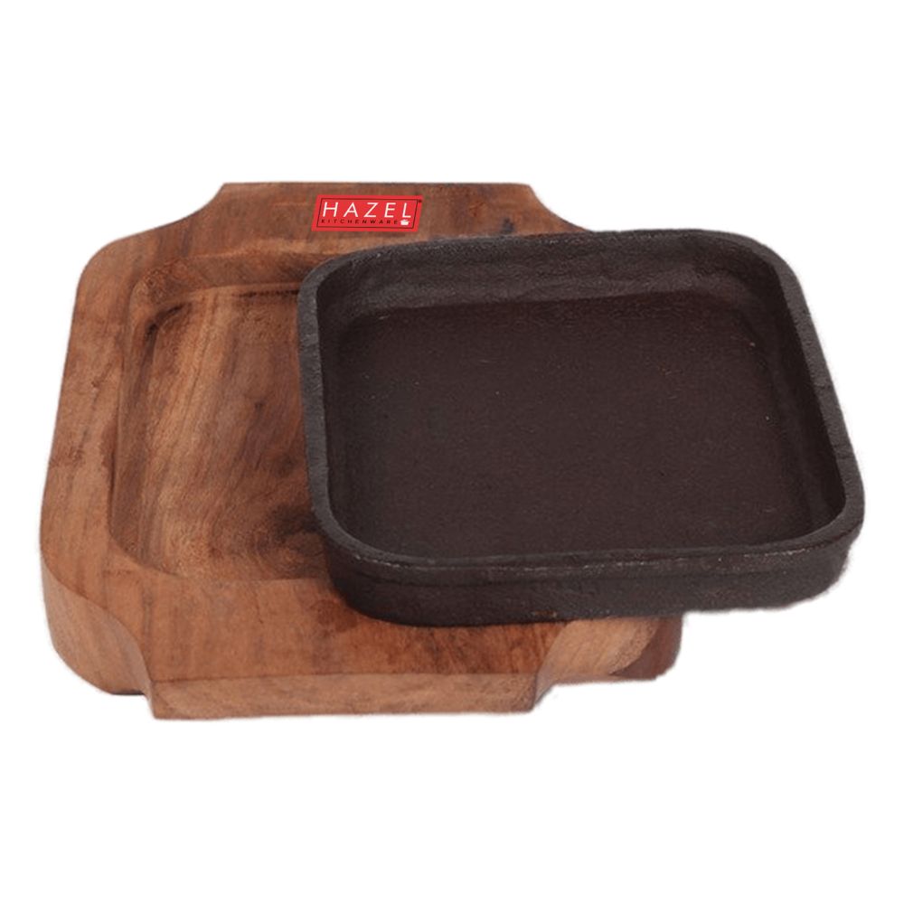 HAZEL Sizzling Brownie Plate / Tray With Wooden Base Square 5 Inch