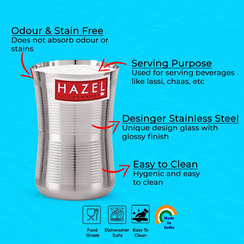 HAZEL Stainless Steel Damru Shape Jumbo Water Lassi Glass, 650 ML
