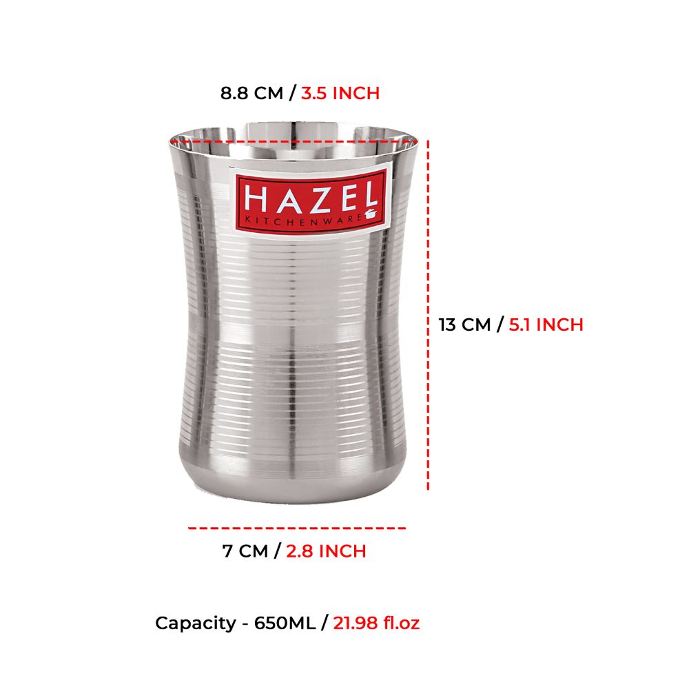 HAZEL Stainless Steel Damru Shape Jumbo Water Lassi Glass, 650 ML