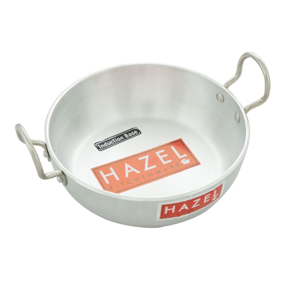 HAZEL 4 mm Aluminium Induction Base Kadai with Handle, 1350 ml, Silver.