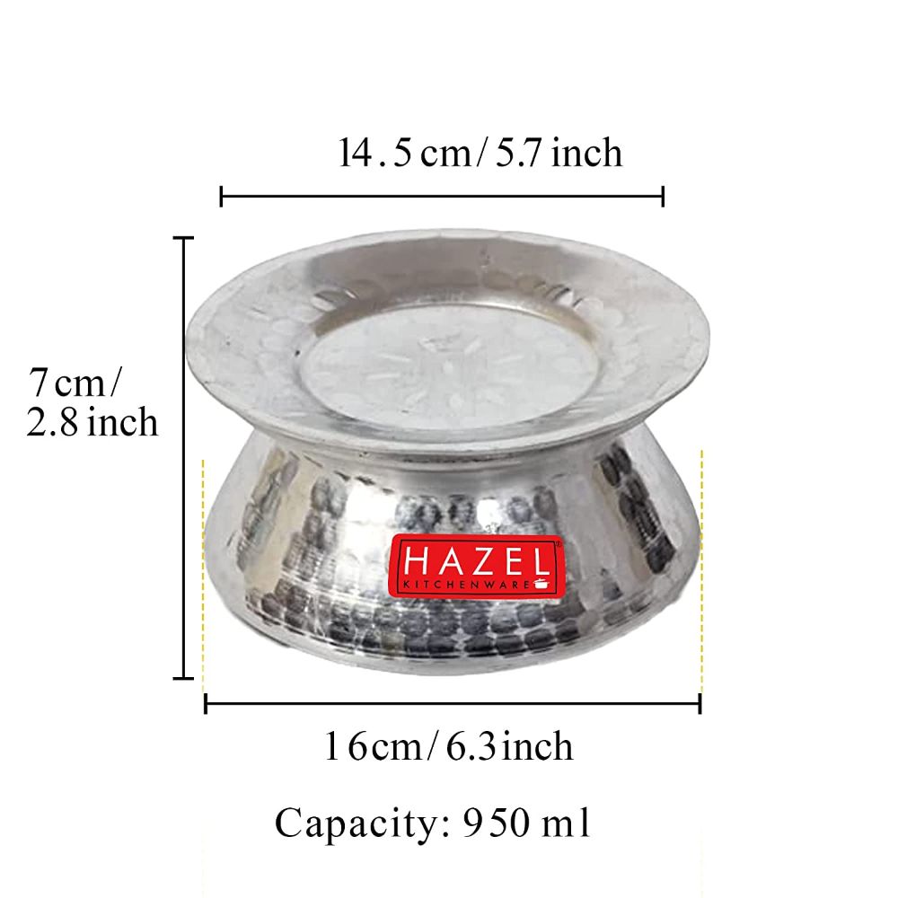 HAZEL Aluminium Hammered Finish Kadhai Handi, 950 ml, Silver
