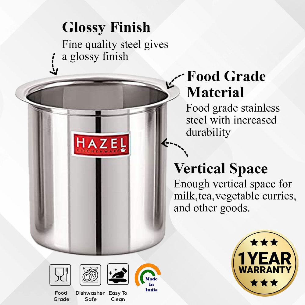 HAZEL Steel Milk Pot | Stainless Steel Milk Boiler Container | Milk Boiling Vessel Gunj for Kitchen, 5000 ML
