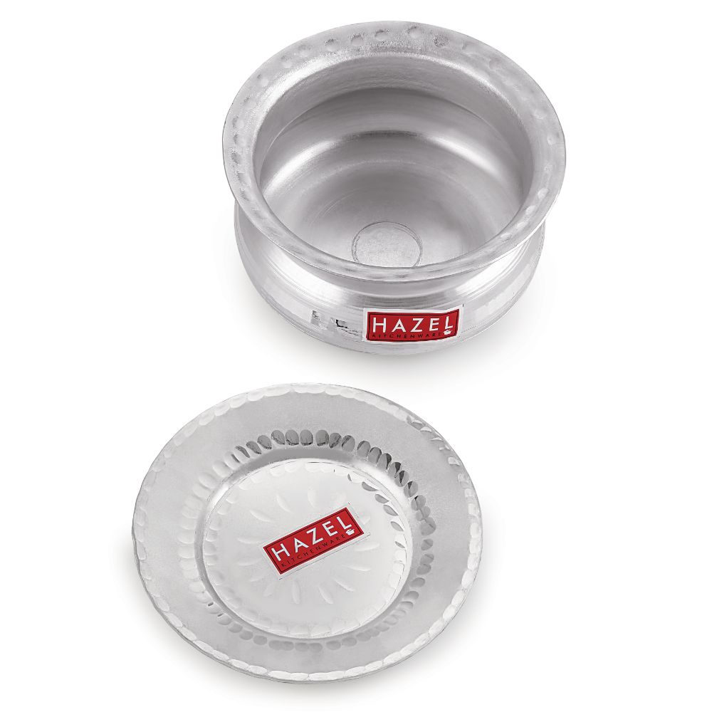 HAZEL Aluminium Handi with Lid Machine Hammered Finish Biryani Rice Cooking Pot GOL Patiya Tope Patila Vessel, 21.5 cm, 2900 ML
