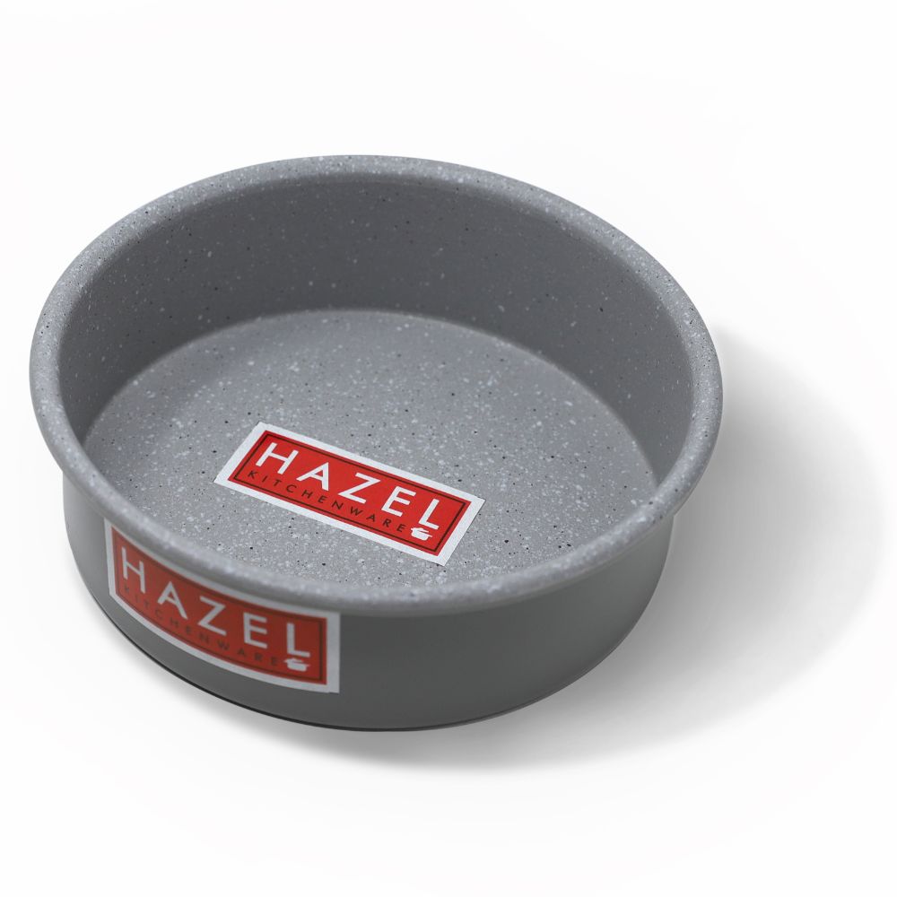 HAZEL Alfa Heavy Gauge Preimium Aluminium Granite Finish Non Stick Microwave Safe Small Round Cake Mould, Grey