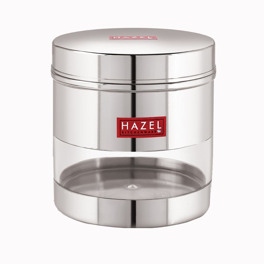 HAZEL Stainless Steel Transparent Wide Mouth See Through Container, Silver, 1 PC, 750 Ml