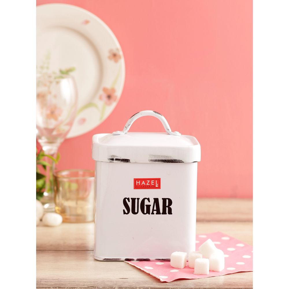 HAZEL Antique Rectangle Sugar Storage Canister Container With Handle, 1150ML, White