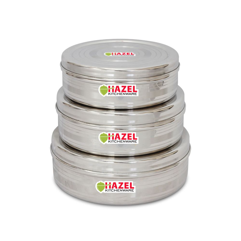 HAZEL Stainless Steel Kitchen Storage Container Airtight Dabba Set of 3, Silver