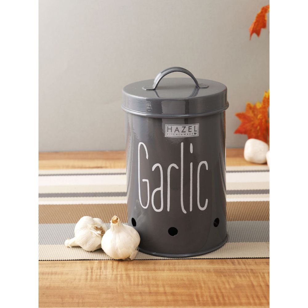 HAZEL Garlic Storage Container For Kitchen | Container For Kitchen Storage | Food Grade Storage Container with Lid, 750 to 1 KG ML, Grey