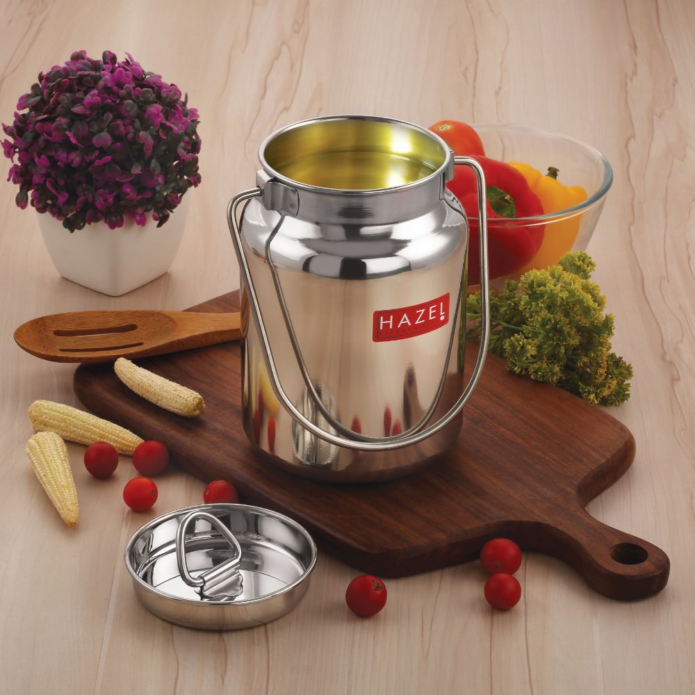 HAZEL Stainless Steel Oil and Ghee Air Tight Container | Oil Pot Container for Kitchen Storage | Heavy Gauge Steel Ghee Can, 1.5 Litre