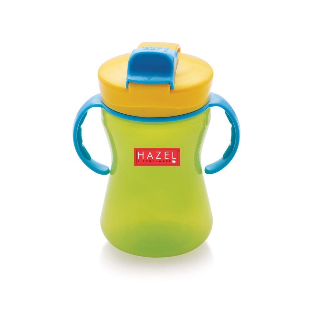 HAZEL Plastic Sipper Water Bottle With Smart Lock for Kids | Food Grade Plastic Bottle With Straw | Smart Bottle | Children Drink Bottle for kids, 350 ML, Green