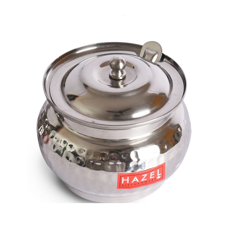 HAZEL Stainless Steel Ghee Pot Hammered Finish Oil Container, 250ml, Silver