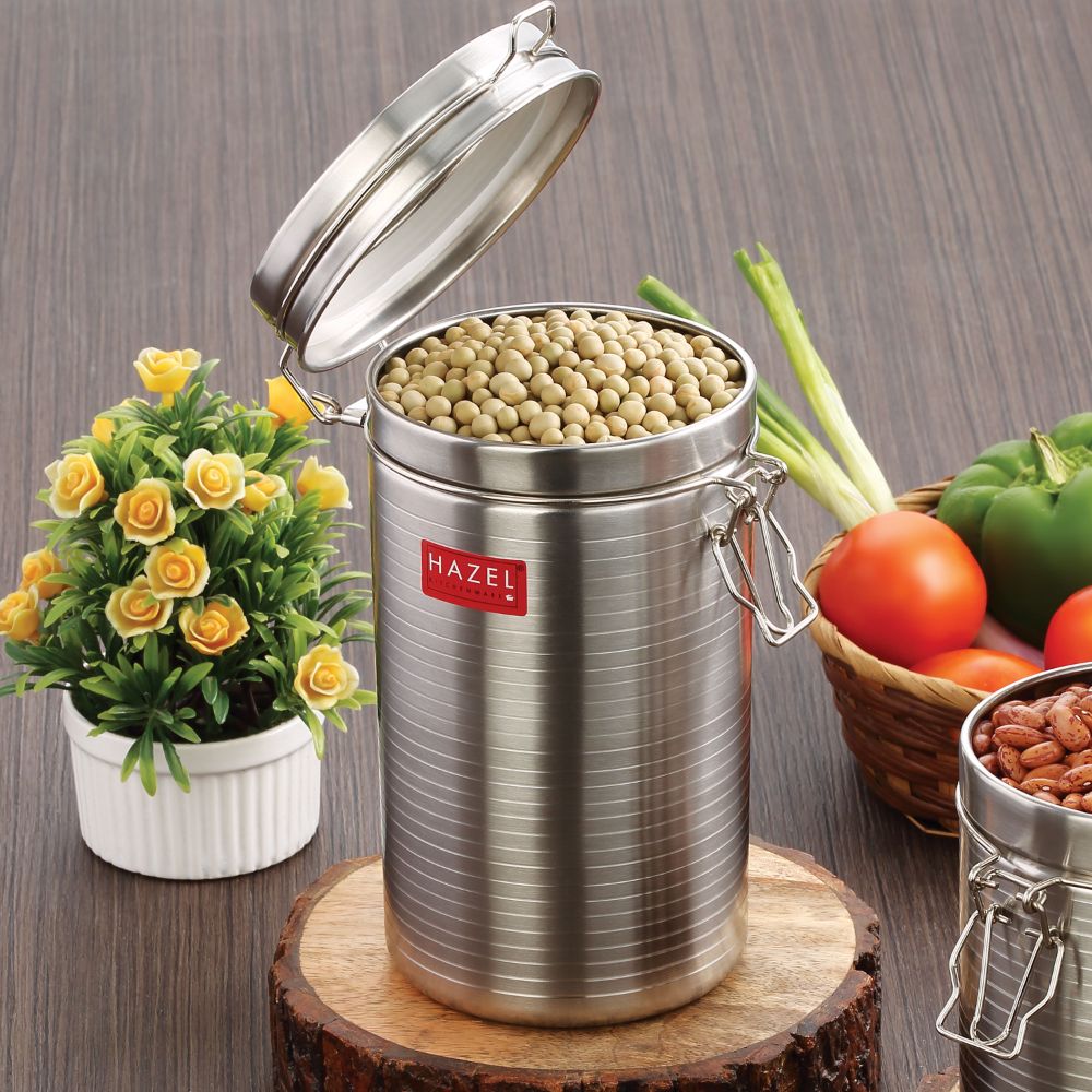 HAZEL Stainless Steel Container with Clip Lock |Steel Container For Kitchen Storage Set | Steel Storage Box For Kitchen, 1400 ML, Silver