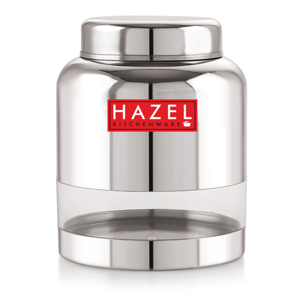 HAZEL Stainless Steel Transparent Container Glossy Finish Airtight See Through Jar Barni, 1500 ML, Silver