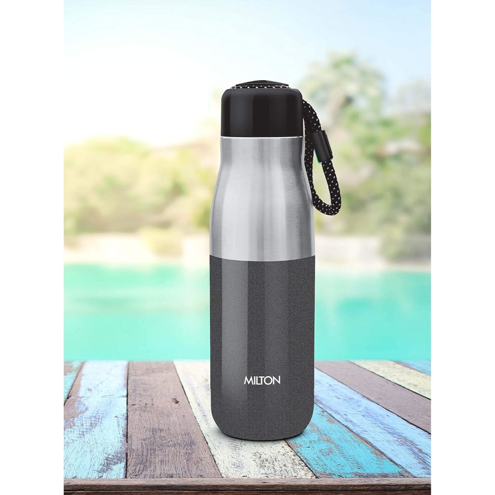 Milton EMINENT-600 Thermosteel Vacuum Insulated Stainless Steel Hot & Cold Water Bottle, 517 ML, Black